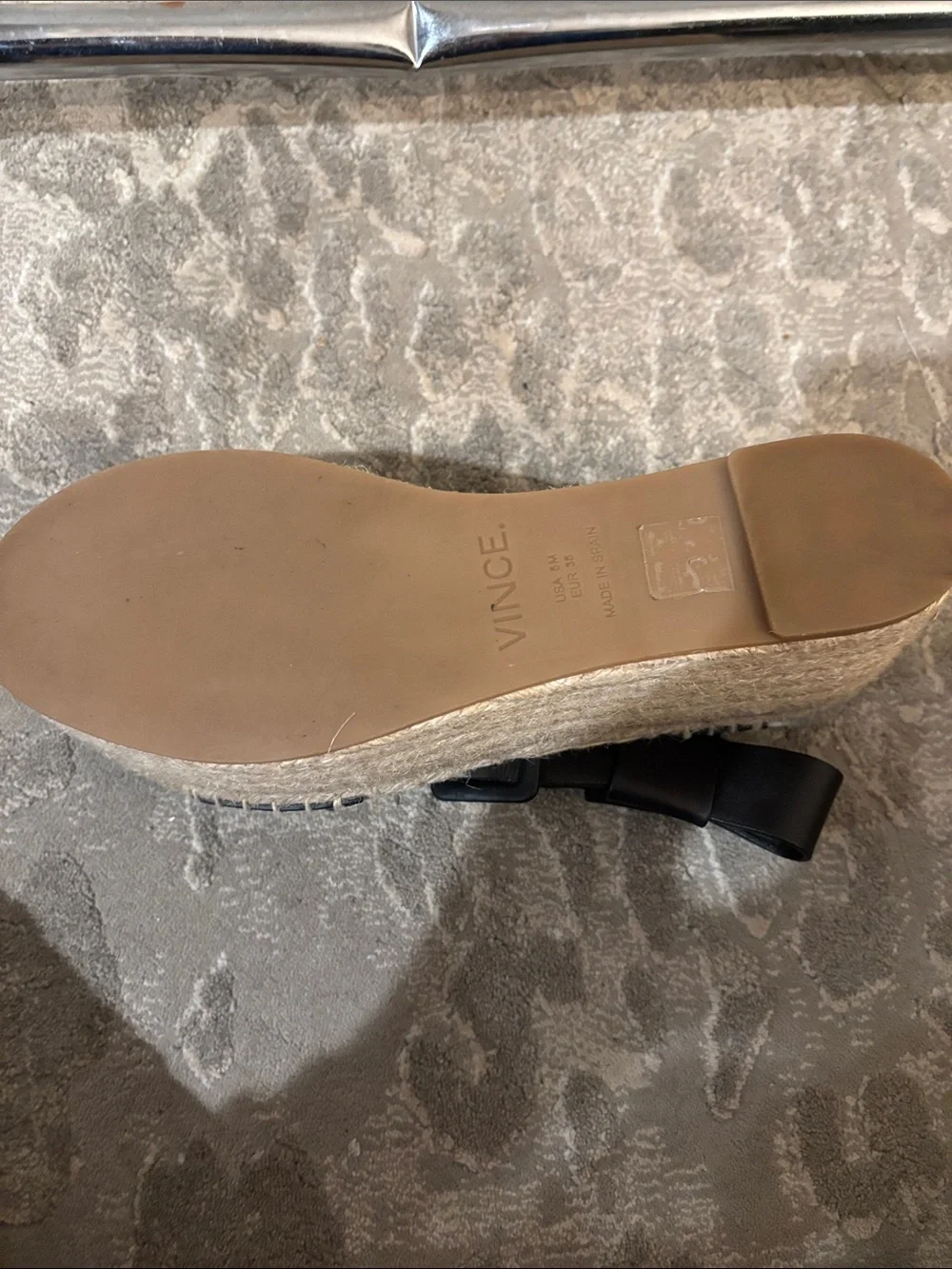 Vince Abby Leather Platform Espadrille Black Size 8/ EU 39